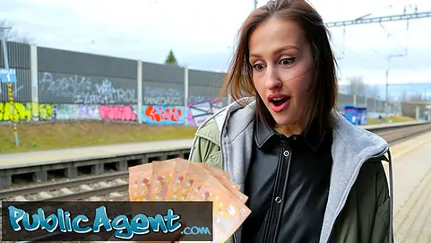 Public Agent Teach Station smoker gets her knockers out to pay the good