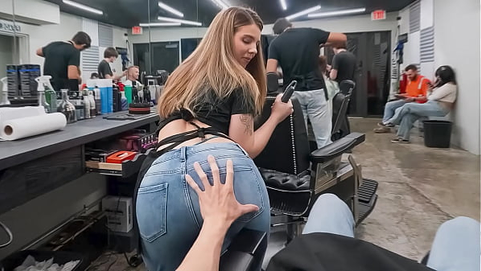 Parker Ambrose & Successful Anne's warm Barbershop session - Touching the Bitchy Lad's Ass in Public